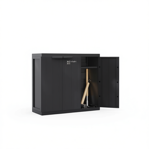 Armario de Almacenamiento Exterior Negro de 38.2 x 14.6 x 33.5 Pulgadas, Diseño Moderno de PP para Cobertizos y Almacenamiento en el Jardín - Product Image 1