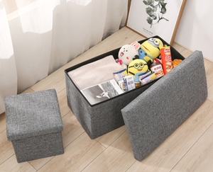 Tabouret pliant repose-pieds en lin avec pouf moderne rembourré avec rangement pour le salon - Product Image 3