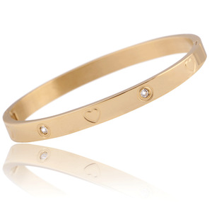 Bracelet en acier inoxydable doré avec cœur et diamant, pour femme, à porter au quotidien, diamant synthétique rond brillant de 6 mm, bijoux - Product Image 1