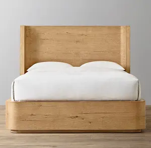 High Quality Modern French Minimalist Style Bedroom Furniture Solid Oak Platform Bed