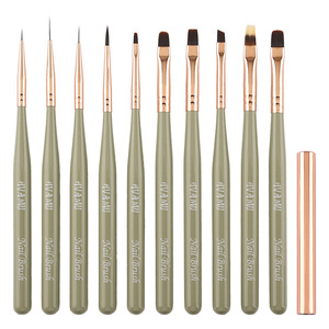 10Pcs Japanese Green Wood Handle Nail Art Pen Set UV Gel Line Pulling Brushes for Salon Manicure - Product Image 6