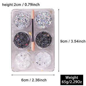Decoraciones de Uñas al por Mayor, 6 Frascos/Juego, Gel Brillante en Crema, Purpurina para Uñas, Gel Autoadhesivo, Lentejuelas Sueltas en Forma de Corazón, Estrella y Luna - Product Image 6