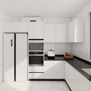 SANTOPOVA L-Shaped White Modular Kitchen <b>Cabinet</b> <b>with</b> Built-in Appliances and Flat-Panel <b>Doors</b> - Product Image 3