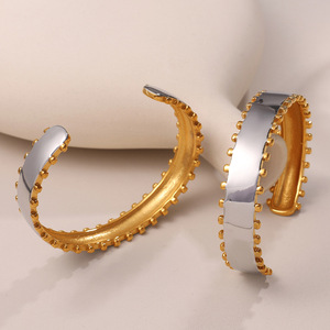 Two-Tone Gold Plated <b>Bracelet</b> And Earrings <b>Set</b> Geometric Design For Women Party Fashion Jewelry Zinc Alloy - Product Image 2