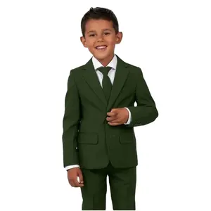 Setelan jas anak hijau penjahit klasik Blazer Breasted tunggal 2 kancing pesta Prom mantel tuksedo/pernikahan anak laki-laki set pakaian Formal