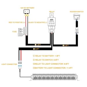 线束1引线照明发光二极管灯条线束套件12V 40A继电器保险丝开/关摇臂开关尼龙线套件 - Product Image 5
