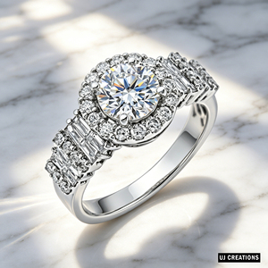 Bague de mariage et de fête personnalisée avec logo, en argent, diamant de laboratoire rond de 1,0 ct, sertie à griffes, certifiée IGI, taille brillant - Product Image 4