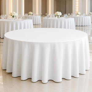 Wholesale White <b>Round</b> Polyester Tablecloth Hotel Restaurant Banquet Event Rental Bulk Supply - Product Image 1