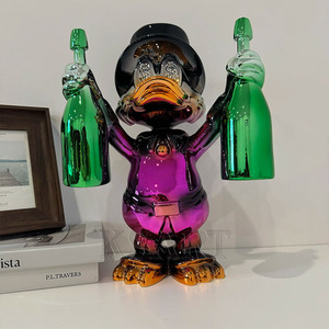 Decoración de escultura de botella de vino de hombre rico grande de pato <span class=keywords><strong>Donald</strong></span> electrochapado-diseño creativo compuesto de fibra de vidrio - Product Image 2