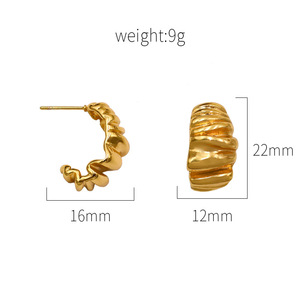 Huggie Earrings Gold Geometric Pleated Design For Women Fashion Jewelry - Product Image 4
