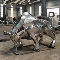 Escultura de Toro de Acero Inoxidable Espejado, Gran Estatua Geométrica de Animal de Metal para Decoración Artística Comercial en Hoteles, Plazas, Villas y Jardines