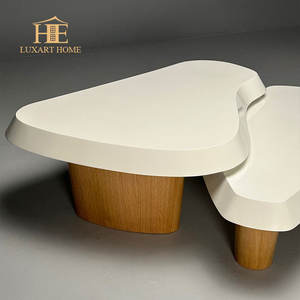 Panel moderno blanco crema estilo sala de estar mesa baja Irregular combinación mesa de centro de madera para sala de estar - Product Image 3