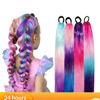 Extensions de queue de cheval longues style dreadlocks, tressées 9 brins, colorées, avec fil laser, effet arc-en-ciel, pour perruque Spicy-girl, 65 cm