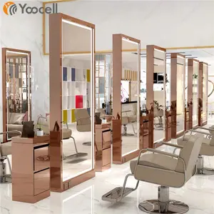 Yoocell во всю длину салонное зеркало станция светодиодный; Отделка зеркала мебель для салонов красоты зеркало золотистого цвета