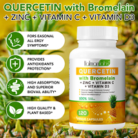 Hatmanlabs Vente en gros 120 capsules de quercétine naturelle avec bromélaïne, antioxydant et soutien immunitaire, végétalien et sans gluten