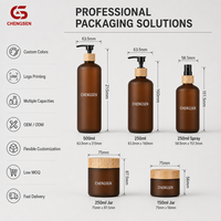Botol Plastik Amber Custom dari Produsen dengan Tutup Pompa Kayu Bambu 100ml 150ml 200ml 250ml Sablon untuk Lotion