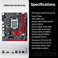 JGINYUE H311M-D D3 Motherboard LGA1151 Mendukung CPU Generasi ke-6-9 DDR3 32GB M.2 NVMe VGA Gigabit LAN MATX Desktop PC