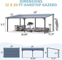 PIOEN 20 'x 12' Hard Top Lean to 12x20 Gazebo dégagement avec toit de patio grands auvents muraux robustes, foncé