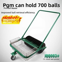 Máquina Recogedora de Pelotas de Golf PGM Modelo JQQ003 con Capacidad para 700 Pelotas, Suministros para Campos de Práctica, 13 Canales, Empujada a Mano, Hecha en China