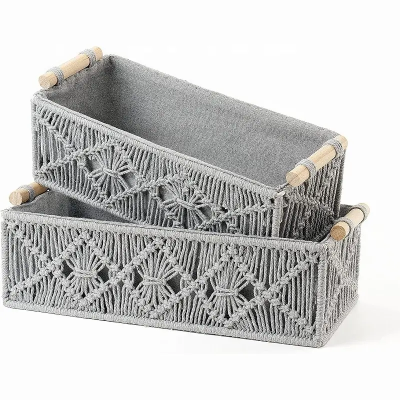 Handmade Woven Decorative Countertop Macrame Storage Baskets Boho Decor Box for Bedroom Living Room Nursery