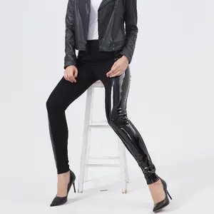 Nữ eo cao siêu mềm da lộn Legging Da Bảng điều khiển 4-cách căng thể dục legging dệt kim Polyester Spandex rắn