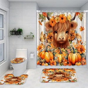 Rideau de douche floral en polyester, rideau de salle de bain à impression numérique, impression personnalisée, ensemble de rideaux de douche imperméables, vente en gros en vrac, 24 pièces - Product Image 2