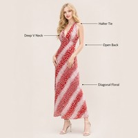 Robe longue personnalisée pour femme, style vintage, tissée, lavande, à col licou, motif floral, avec dos à nouer et fermeture éclair, taille empire, OEM ODM, vente en gros