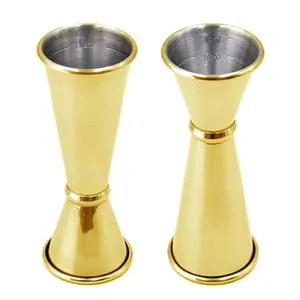 Fornitura all'ingrosso oro in metallo placcato stile personalizzato doppio lato Cocktail Jigger e in acciaio inox Jigger per bar strumento