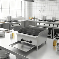 Gril à charbon de bois commercial de 24 pouces en acier inoxydable avec pierres de lave, 56 000 BTU, grilles en fonte, pour restaurant et barbecue
