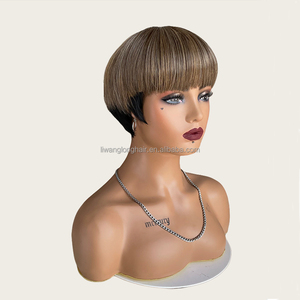 Cheap Price <strong>Pixie</strong> Cut Blonde Short Synthetic <strong>Wigs</strong> for White Women With Bangs in Stock - Product Image 1