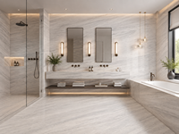 Dalles de marbre blanc veiné bois d'Islande pour panneaux à jointure en V, îlots de cuisine, parois de douche, meubles-lavabos et plans de toilette de salle de bain
