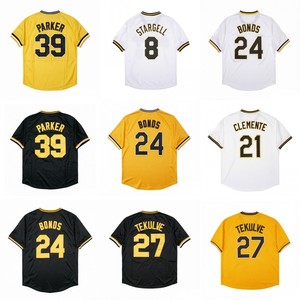 Maillots de baseball rétro pour hommes, version nostalgique, cousus, 21 Roberto Clemente, 24 Barry Lamar Bonds, 8 Willie Stargell, tailles S-3XL - Product Image 1