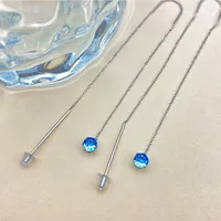 EManco Neue Damen Edelstahl PVD Verlobungs-/Büro-/Karriere-Ohrringe Blaue Zirkonia Anhänger-Ohrringe Schmuck 48-Stunden-Versand