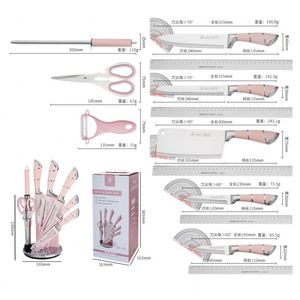 Juego de Cuchillos de Cocina Profesional Kitchenbliss de 9 Piezas con Bloque, Tijeras de Acero Inoxidable, Pelador de Verduras, Juego de Cuchillos con Mango Rosa - Product Image 3