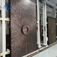 Porte d'entrée double de villa en cuivre sculpté de luxe européen, motif radiant, antivol, portes en aluminium pour la maison