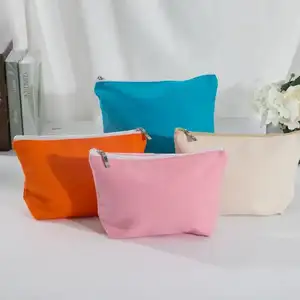 Pochette de maquillage lavable à fermeture éclair avec impression de logo personnalisé promotionnel sacs de maquillage réutilisables en toile de coton avec logo personnel