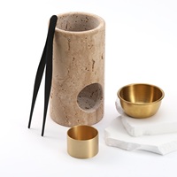 Brûleurs d'huiles essentielles MAXER en travertin turc beige/blanc, sculptés à la main en pierre naturelle, diffuseurs de cire fondue (logo personnalisé disponible)