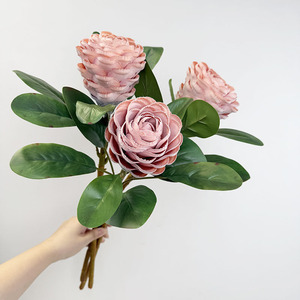 O-X975 Flor Artificial de Terciopelo Flocado, Rosa Protea Artificial, Decoración para Bodas y Fiestas en el Hogar, Tallo de Seda Realista, Venta al por Mayor de Artículos Florales - Product Image 1