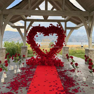E128-lengkungan pernikahan bunga buatan baris mawar lengkungan merah muda hati rak bulat latar belakang acara lamaran pernikahan - Product Image 4