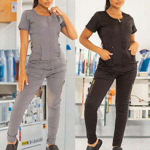 Uniforme d'hôpital personnalisé avec logo, pantalon de jogging, poches élastiques, infirmière, femme, médical, ajusté, noir, extensible, tissé, spandex/polyester - Product Image 3