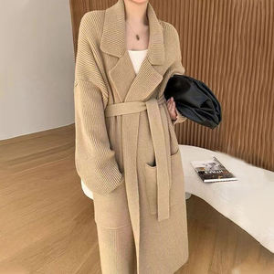 Stile retrò invernale personalizzato di alta qualità Casual tinta unita <span class=keywords><strong>cintura</strong></span> di grandi dimensioni a maglia lungo largo <span class=keywords><strong>Cardigan</strong></span> maglione donna - Product Image 1