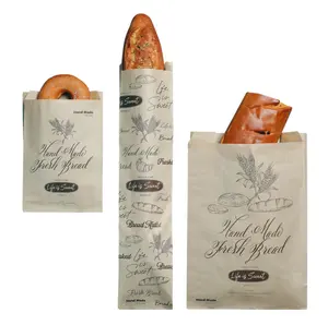 Bolsa de papel Kraft para pan, bolsa de papel a prueba de grasa de grado alimenticio, baguette de donut con fondo puntiagudo, a prueba de grasa