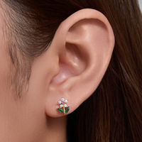 S925 Sterling Silber Zirkonia Blumenförmige Ohrstecker 18K Vergoldet Grüner Kubischer Zirkon Eingelegte Blumen-Ohrringe für Damen