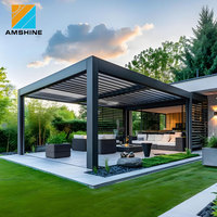 Système de pergola bioclimatique à revêtement poudré, pavillon de jardin extérieur, structure en aluminium, pergola à lames orientables, fixée au mur de la maison