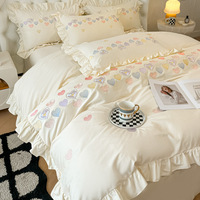 Parure de lit de luxe en coton pur à 100 % avec broderie florale, style princesse romantique, vente en gros