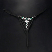 String Tanga avec strass verts Sexy Micro culotte noire taille mi-haute pour femme String T-back avec bijoux en cristal