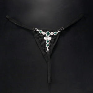 <span class=keywords><strong>Perizoma</strong></span> con Strass Verdi Sexy Mutandine Nere a Vita Media Micro Tanga con Cristalli Gioiello per <span class=keywords><strong>Donna</strong></span> - Product Image 2