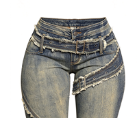 Pantalones Vaqueros Acampanados Y2K para Mujer al por Mayor, de Talle Alto, Estilo Vintage, Lavado, con Bajo Deshilachado y Costuras, Estilo Urbano, Tipo Bootcut, Tallas XS-XL