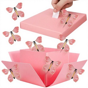 Cross Border Butterfly Explosion <b>Square</b> Plastic-Lined Four-Color Printed <b>Gift</b> <b>Box</b> Bronzing Raffy Ribbon Surprise Flying <b>Box</b> - Product Image 3