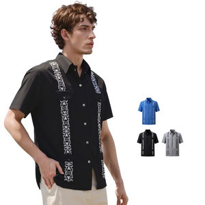 Camisas personalizadas <span class=keywords><strong>Guayabera</strong></span> de verano para hombre, plisadas de algodón de <span class=keywords><strong>manga</strong></span> <span class=keywords><strong>corta</strong></span> con bolsillos, informales, de un solo pecho, antiarrugas - Product Image 1